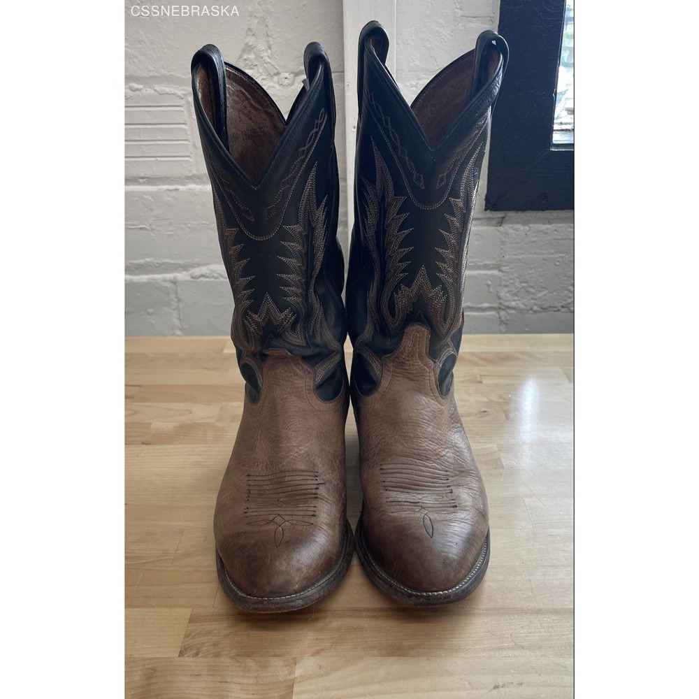 Tony Lama Black Brown Men's Cowboy Boots 6171C Leather Western Two Tone Size 9D